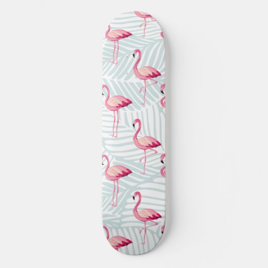 Roze flamingo en palmbladeren - Schattige Persoonlijk Skateboard (Voorkant)