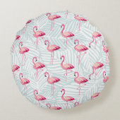 Roze flamingo en palmbladeren - Schattige Rond Kussen (Achterkant)