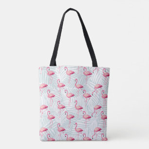 Roze flamingo en palmbladeren - Schattige Tote Bag
