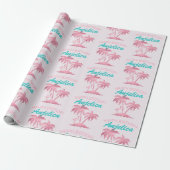 Roze Flamingo en Palmbomen Cadeaupapier (Uitgerold)