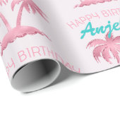 Roze Flamingo en Palmbomen Cadeaupapier (Rol Hoek)