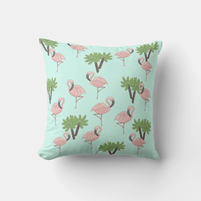 Roze flamingo en palmbomen patroon kussen (Voorkant)
