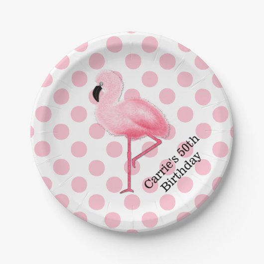Roze Flamingo en Polka Dots de Borden van het Papi Papieren Bordje (Voorkant)