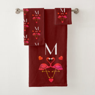 Roze flamingo en reeks handdoeken van het Patroon