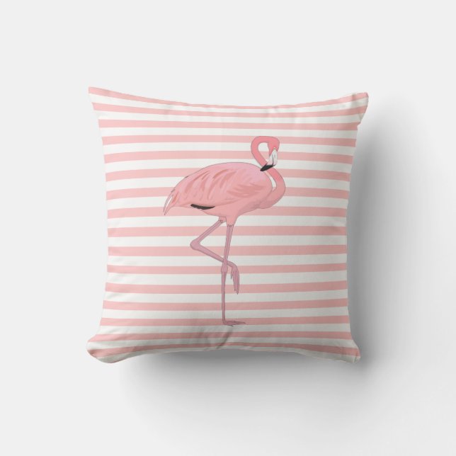Roze Flamingo en Stripes Sierkussen (Voorkant)