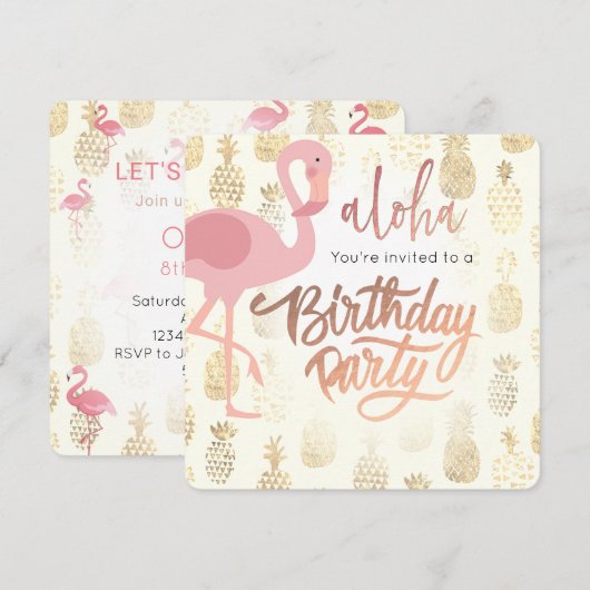 Roze flamingo en tropische ananas kaart (Voorkant / Achterkant)