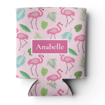 Roze flamingo en tropische bladeren Aangepast