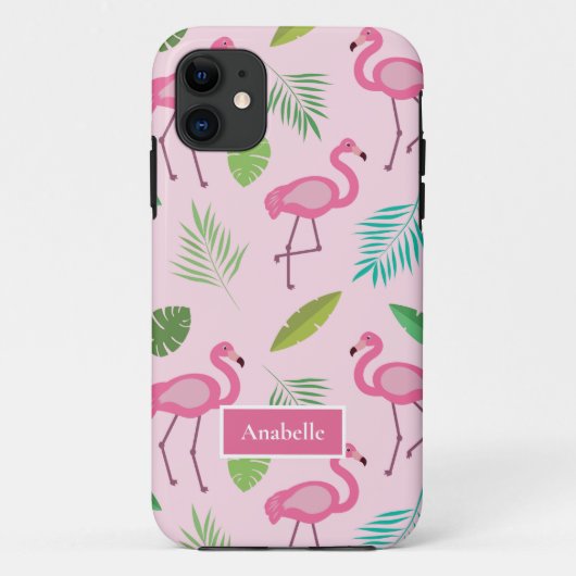 Roze flamingo en tropische bladeren Aangepaste naa Case-Mate iPhone Case (Achterkant)