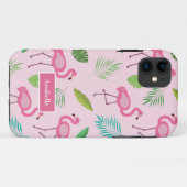 Roze flamingo en tropische bladeren Aangepaste naa Case-Mate iPhone Case (Achterkant (horizontaal))