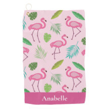 Roze flamingo en tropische bladeren gepersonalisee