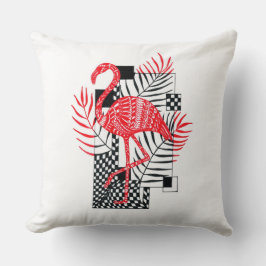 Roze Flamingo en Tropische Bladeren Worp Kussen - 