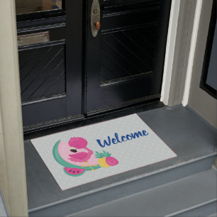 Roze Flamingo en tropische vruchten Welkom Deurmat