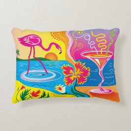 Roze Flamingo en Zomer Cocktail Accent Kussen