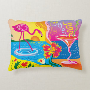 Roze Flamingo en Zomer Cocktail Accent Kussen