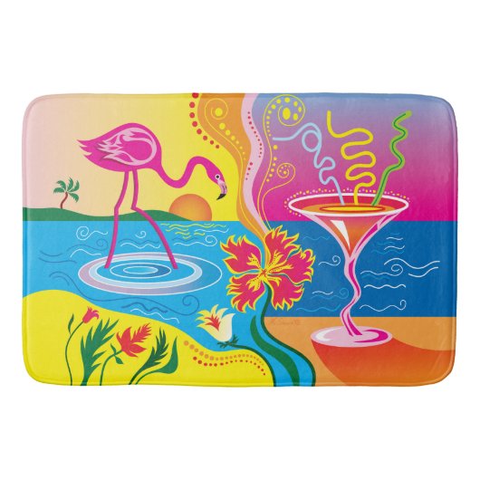 Roze Flamingo en Zomer Cocktail Badmat (Voorkant)