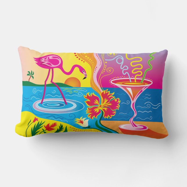Roze Flamingo en Zomer Cocktail Kussen (Voorkant)