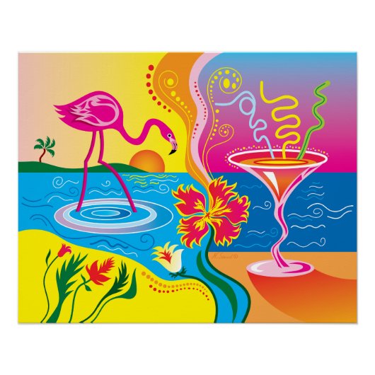 Roze Flamingo en Zomer Cocktail Perfect Poster (Voorkant)