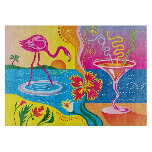 Roze Flamingo en Zomer Cocktail Snijplank (Voorkant)