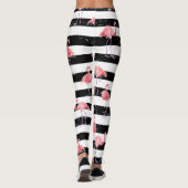 Roze flamingo en zwart-wit strempatroon leggings (Achterkant)
