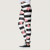 Roze flamingo en zwart-wit strempatroon leggings (Links)