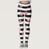 Roze flamingo en zwart-wit strempatroon leggings (Voorkant)