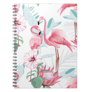 Roze Flamingo: Exotische bloemen naadloos. Notitieboek