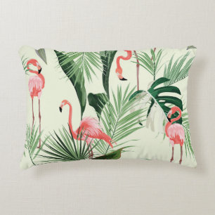 Roze Flamingo Exotische Bloemen Patroon Accent Kussen