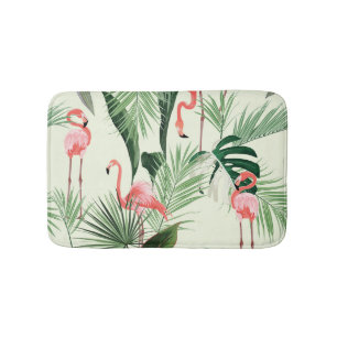 Roze Flamingo Exotische Bloemen Patroon Badmat
