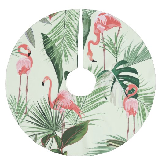 Roze Flamingo Exotische Bloemen Patroon Kerstboom Rok (Voorkant)
