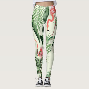 Roze Flamingo Exotische Bloemen Patroon Leggings