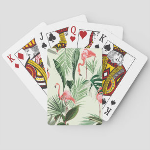 Roze Flamingo Exotische Bloemen Patroon Pokerkaarten