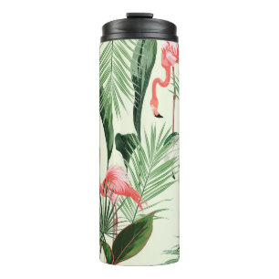 Roze Flamingo Exotische Bloemen Patroon Thermosbeker