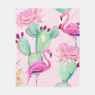 Roze flamingo, exotische vogels, zachte bloemen, r fleece deken