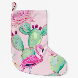 Roze flamingo, exotische vogels, zachte bloemen, r kleine kerstsok