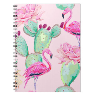 Roze flamingo, exotische vogels, zachte bloemen, r notitieboek