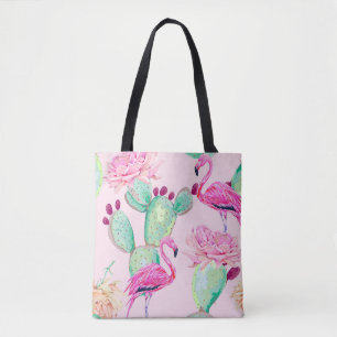 Roze flamingo, exotische vogels, zachte bloemen, r tote bag