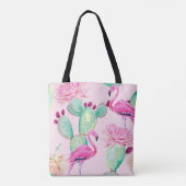Roze flamingo, exotische vogels, zachte bloemen, r tote bag (Achterkant)