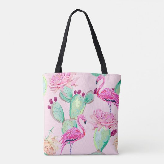Roze flamingo, exotische vogels, zachte bloemen, r tote bag (Achterkant)