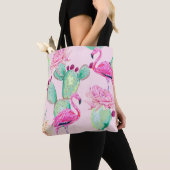Roze flamingo, exotische vogels, zachte bloemen, r tote bag (Dichtbij)