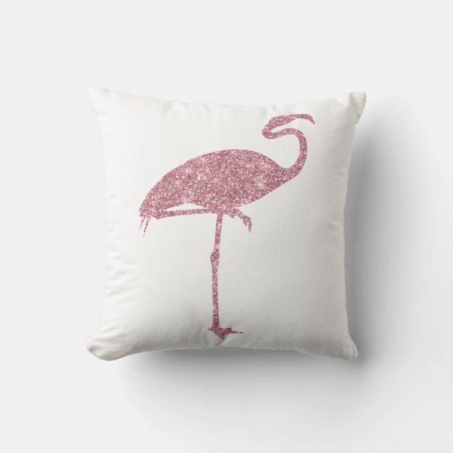 Roze Flamingo Faux Glitter Flamingos Tropisch Kussen (Voorkant)