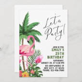 Roze Flamingo Feest  Kaart (Voorkant / Achterkant)