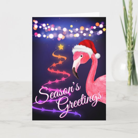 Roze Flamingo Festief Tropisch Strand Kerstmis Feestdagen Kaart (Voorkant)