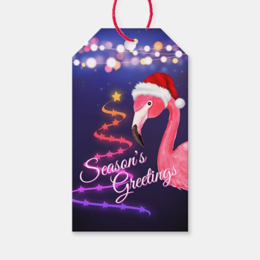 Roze Flamingo Festive Tropical Beach Kerstmis Cadeaulabel (Voorkant)