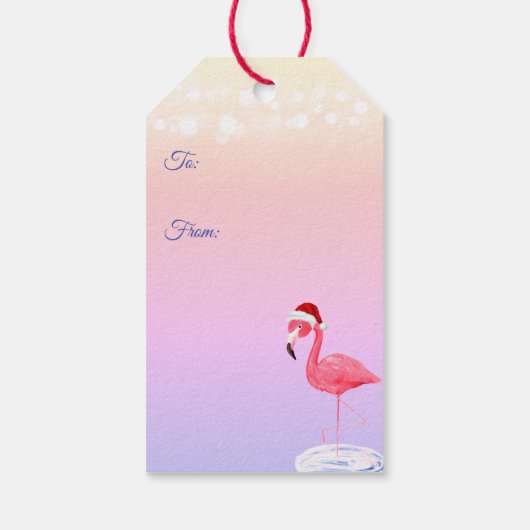 Roze Flamingo Festive Tropical Beach Kerstmis Cadeaulabel (Achterkant)
