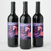 Roze Flamingo Festive Tropical Beach Kerstmis Wijn Etiket (Flessen)