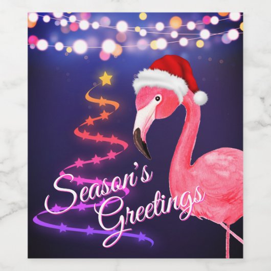 Roze Flamingo Festive Tropical Beach Kerstmis Wijn Etiket (Enkel label)