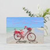 Roze Flamingo Fiets op het Strand van Sanibel Isla Kaart (Staand voorkant)