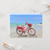 Roze Flamingo Fiets op het Strand van Sanibel Isla Kaart (Voorkant / Achterkant in situ)