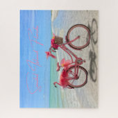 Roze Flamingo Fiets op het Strand van Sanibel Isla Legpuzzel (Verticaal)