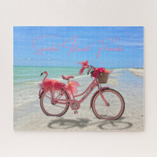 Roze Flamingo Fiets op het Strand van Sanibel Isla Legpuzzel